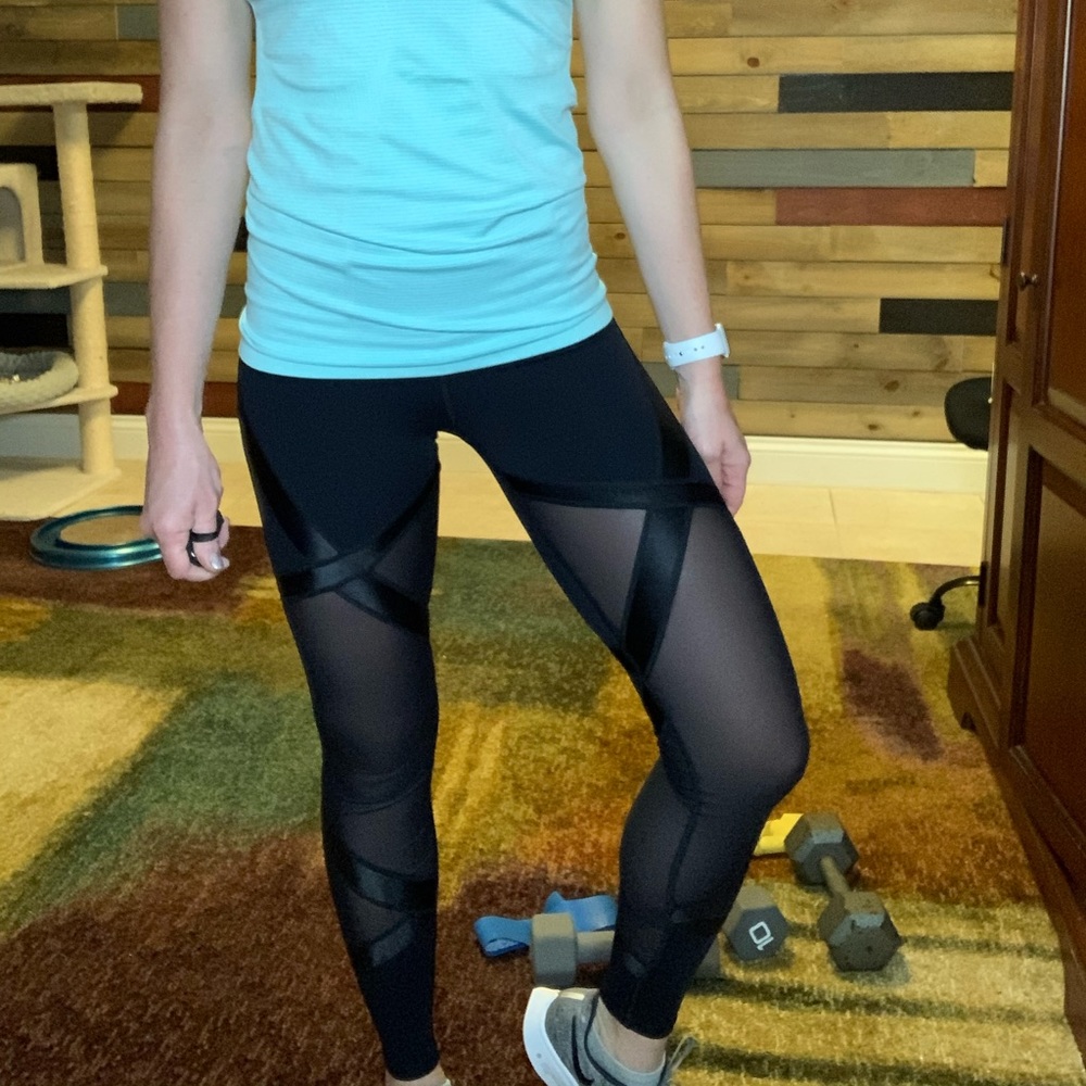 Zyia Black Ribbon Mesh Luxe Hi-Rise Legging 28"
